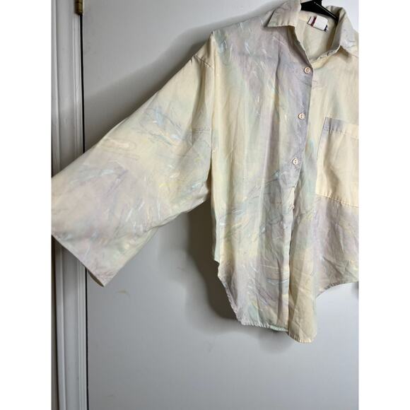 VINTAGE WOMEN'S Pastel 3/4 SLEEVE BUTTON-UP TOP - CINDY COLLINS - S - Picture 2 of 6